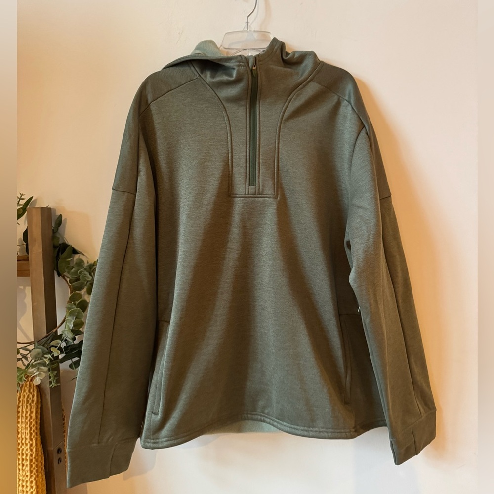 NWT Men Tek Gear Green Ultra Soft Fleece quarter Zip Hoodie invisible pocket XL